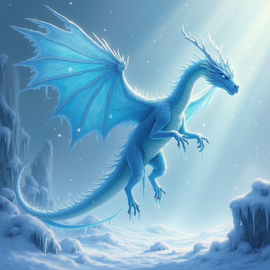 Ice Dragon in a Frosty, Mystical Landscape