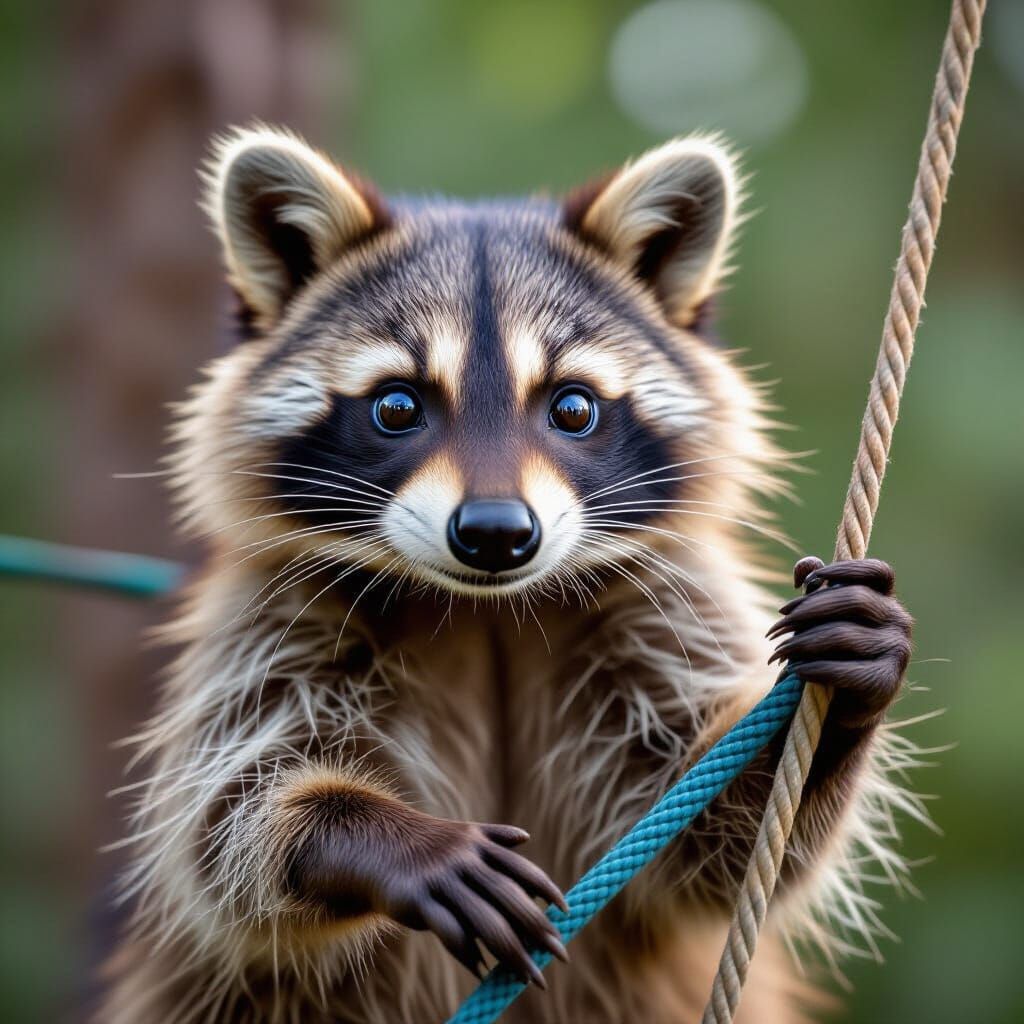 Racoon Adventurer with Climbing Gear