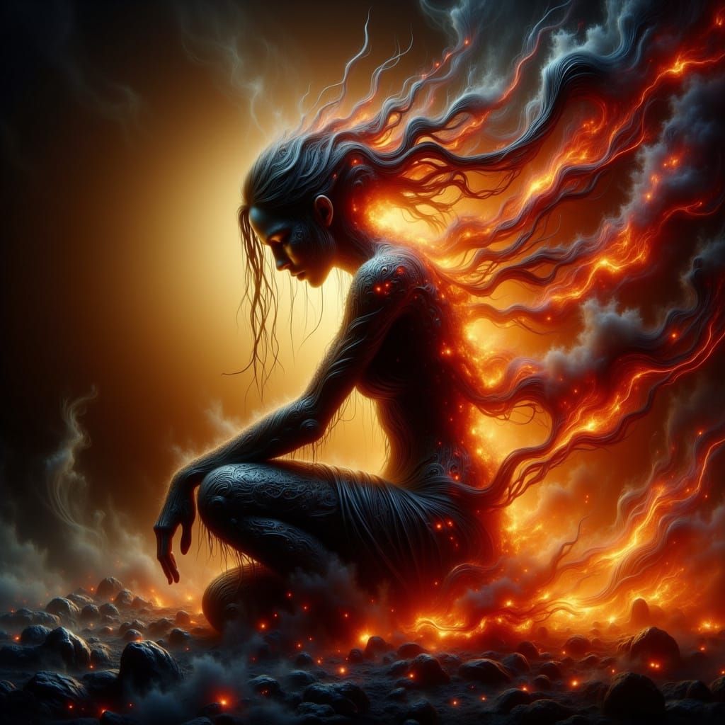 Norse Goddess of Fire Disintegrating into Flames