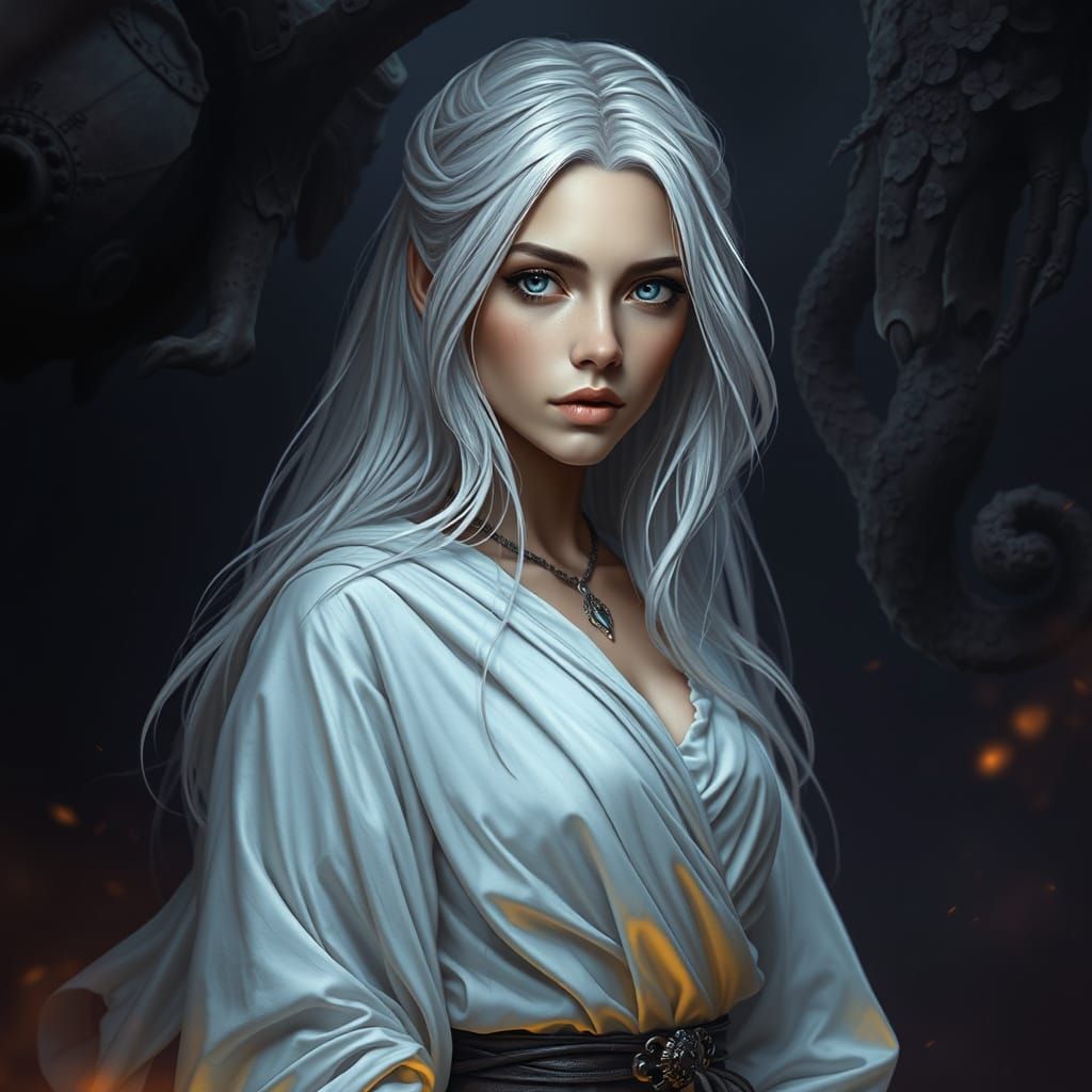 Elegant Ambre in a Dark Fantasy Landscape