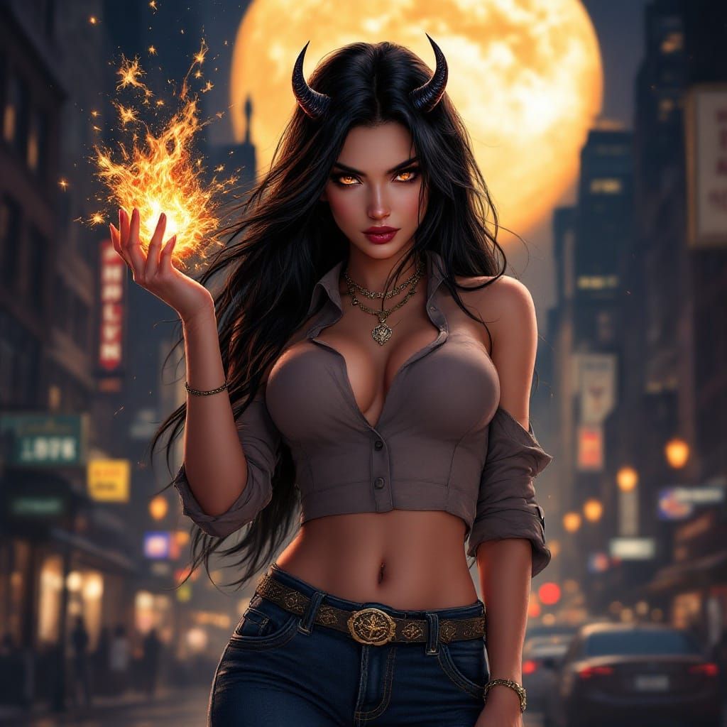 Determined Anime Goddess with Demonic Horns Illuminates NYC ...