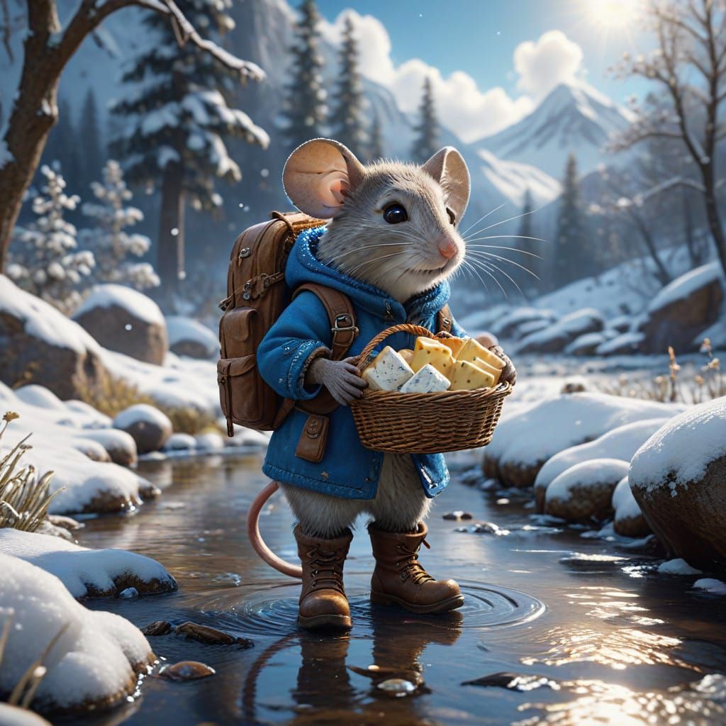 Whimsical Mouse Brings Winter Cheese Gift