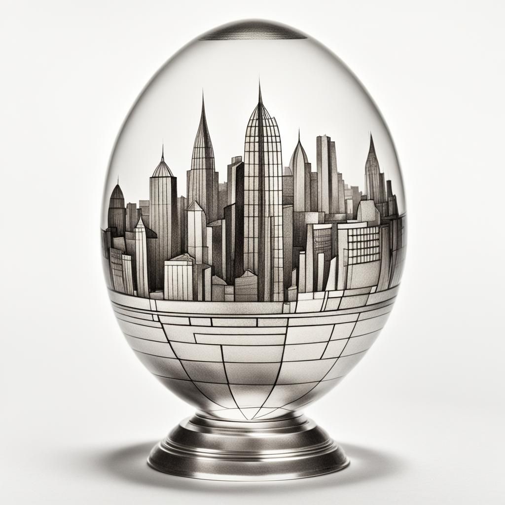 City in Egg Illustration, in Bauhaus Style