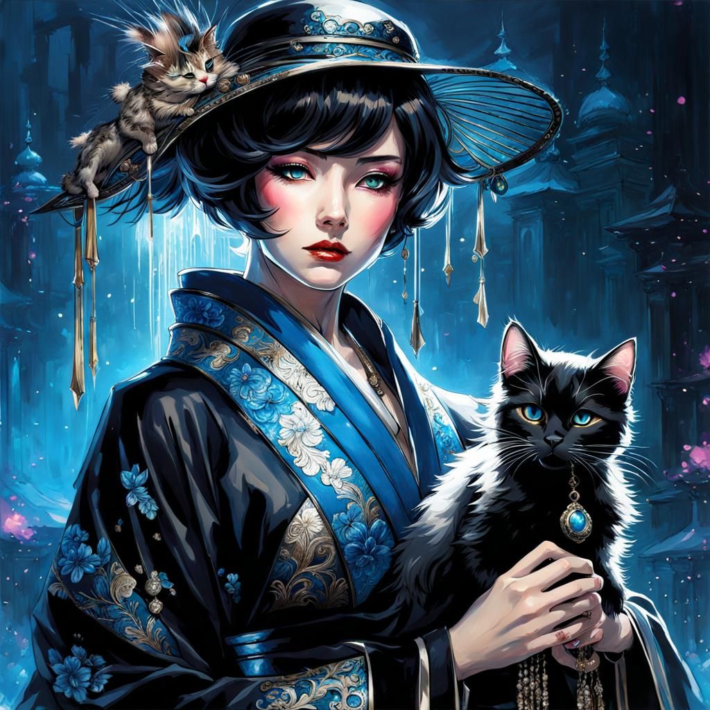 Beautiful Japanese Woman in 1920s Art Deco Style