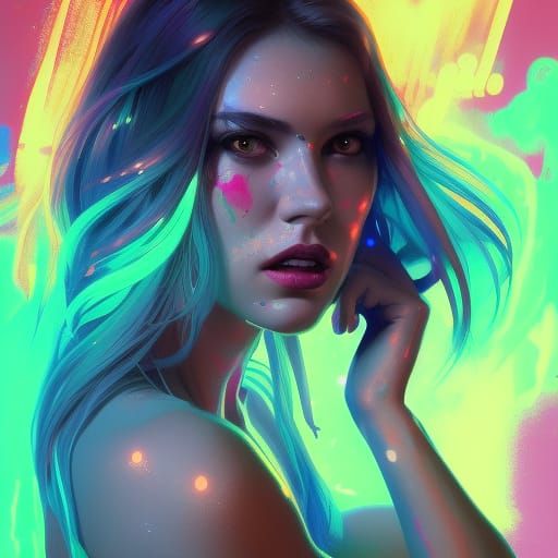 Neon Portrait of a Beautiful Woman