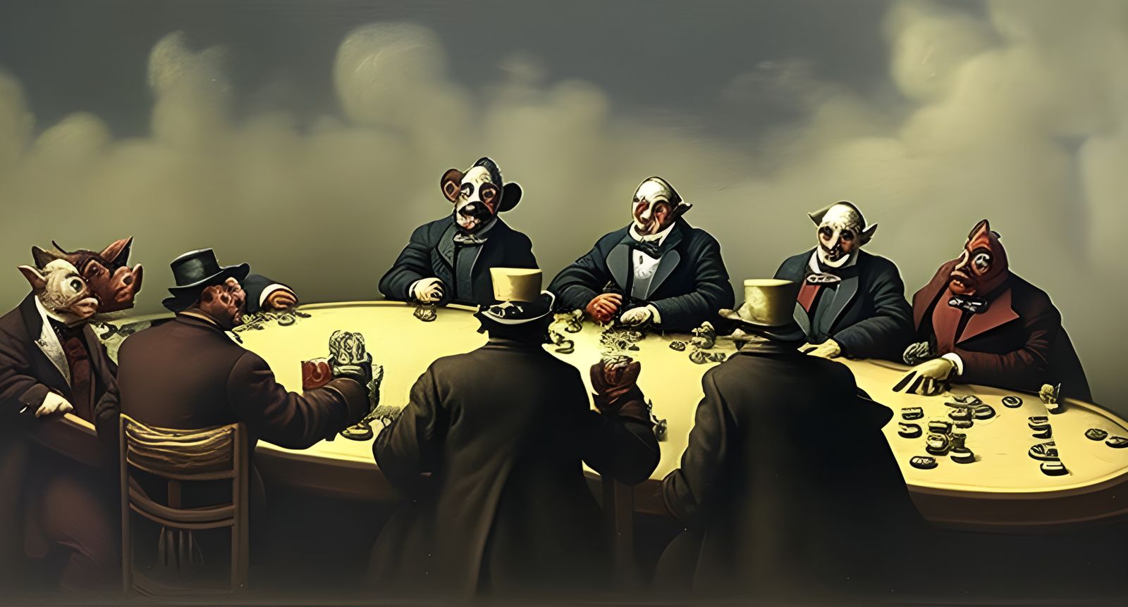 Animal Farm Pigs Cheating at Poker, Oil Painting