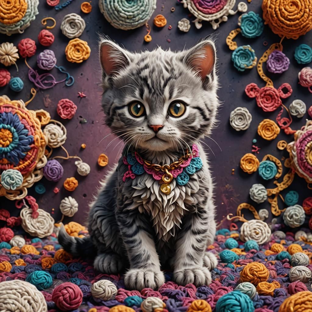 Crochet Kitten: Detailed Matte Painting