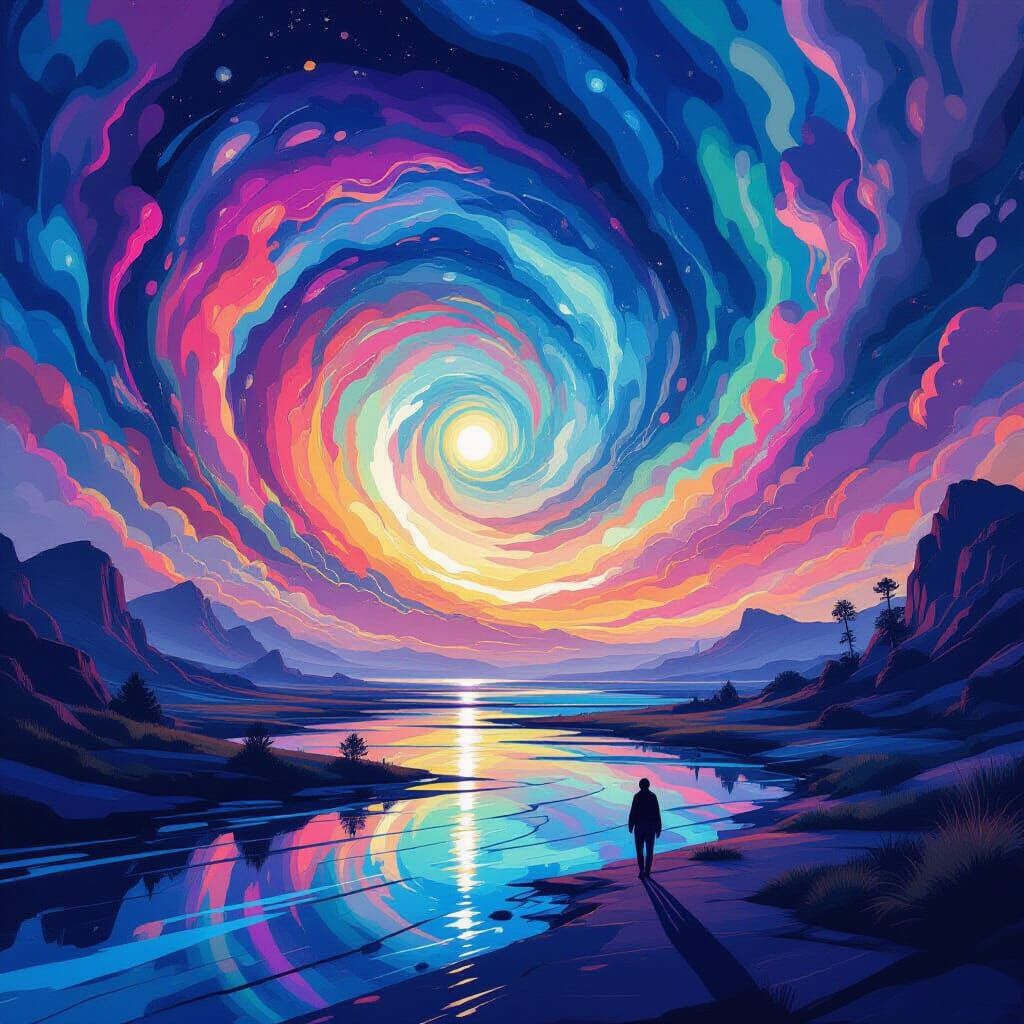 Vibrant Abstract Dreamscape in Futuristic Style