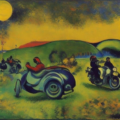 Snails Driving Motorcycles in Naive Style