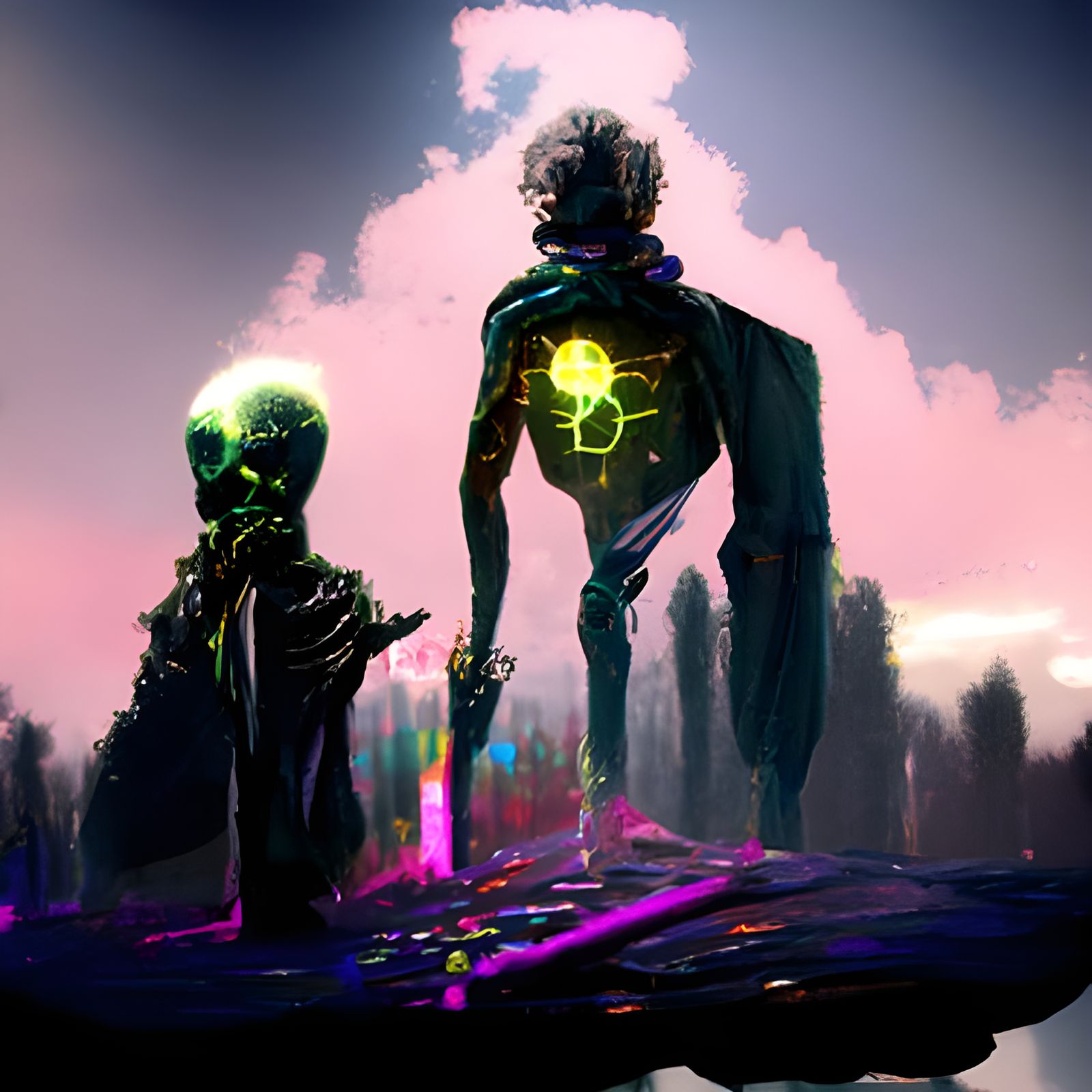 Sinister Cyberpunk Scarecrow in Synthwave Neon Style