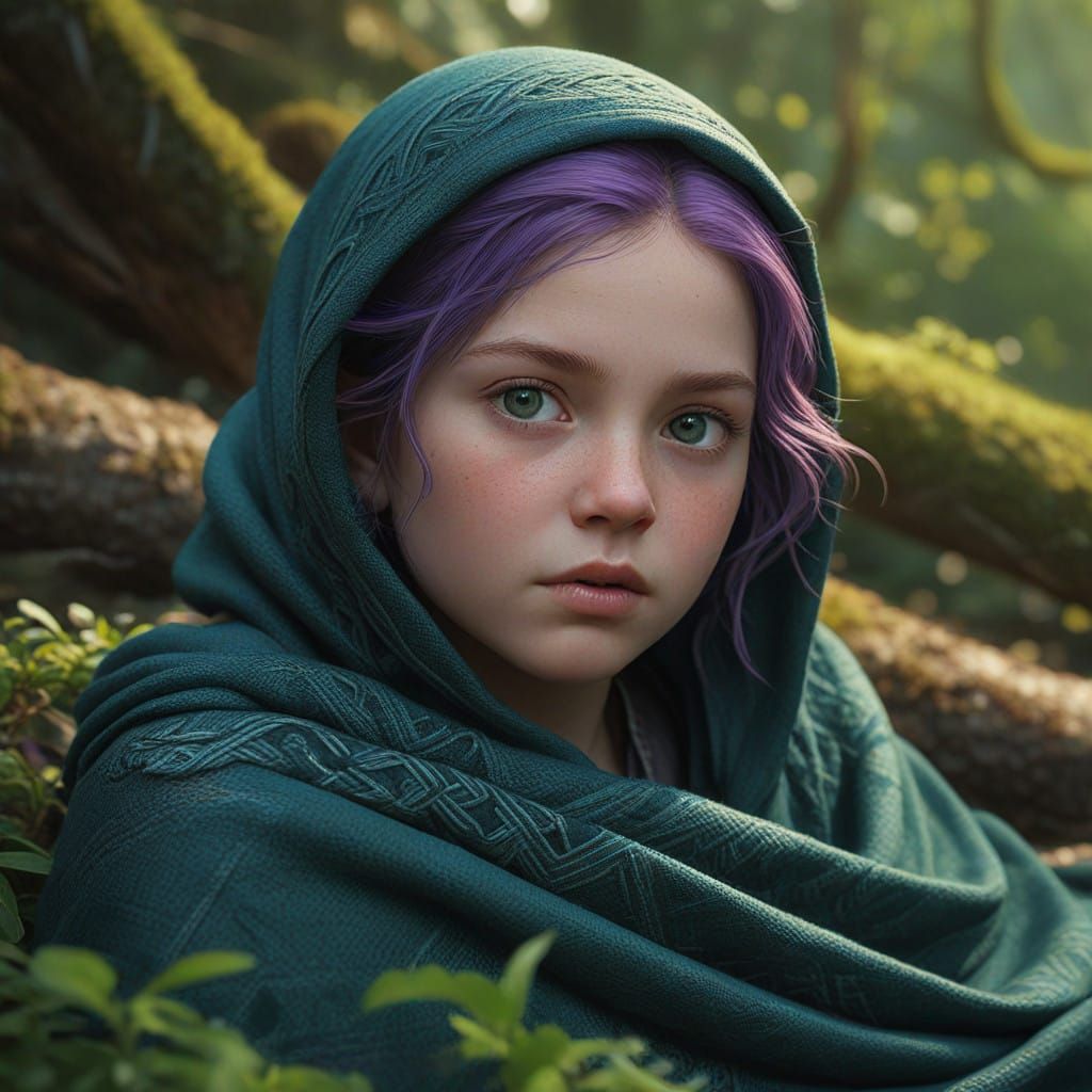 Mystical Celtic Goddess Baby with Violet Hair