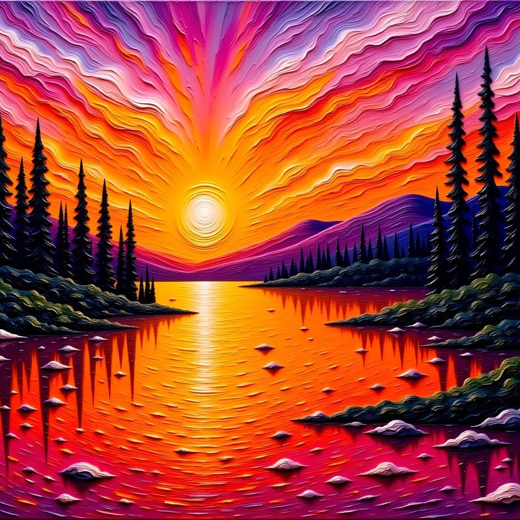 Expressive Impasto Sunset Landscape