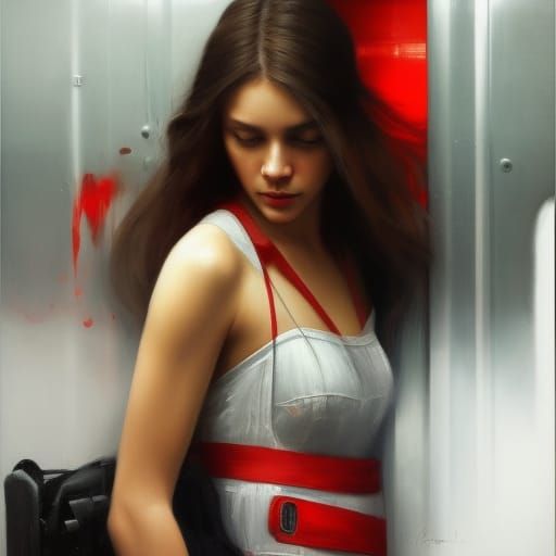 Girl on Subway Train by Paulina Olowska