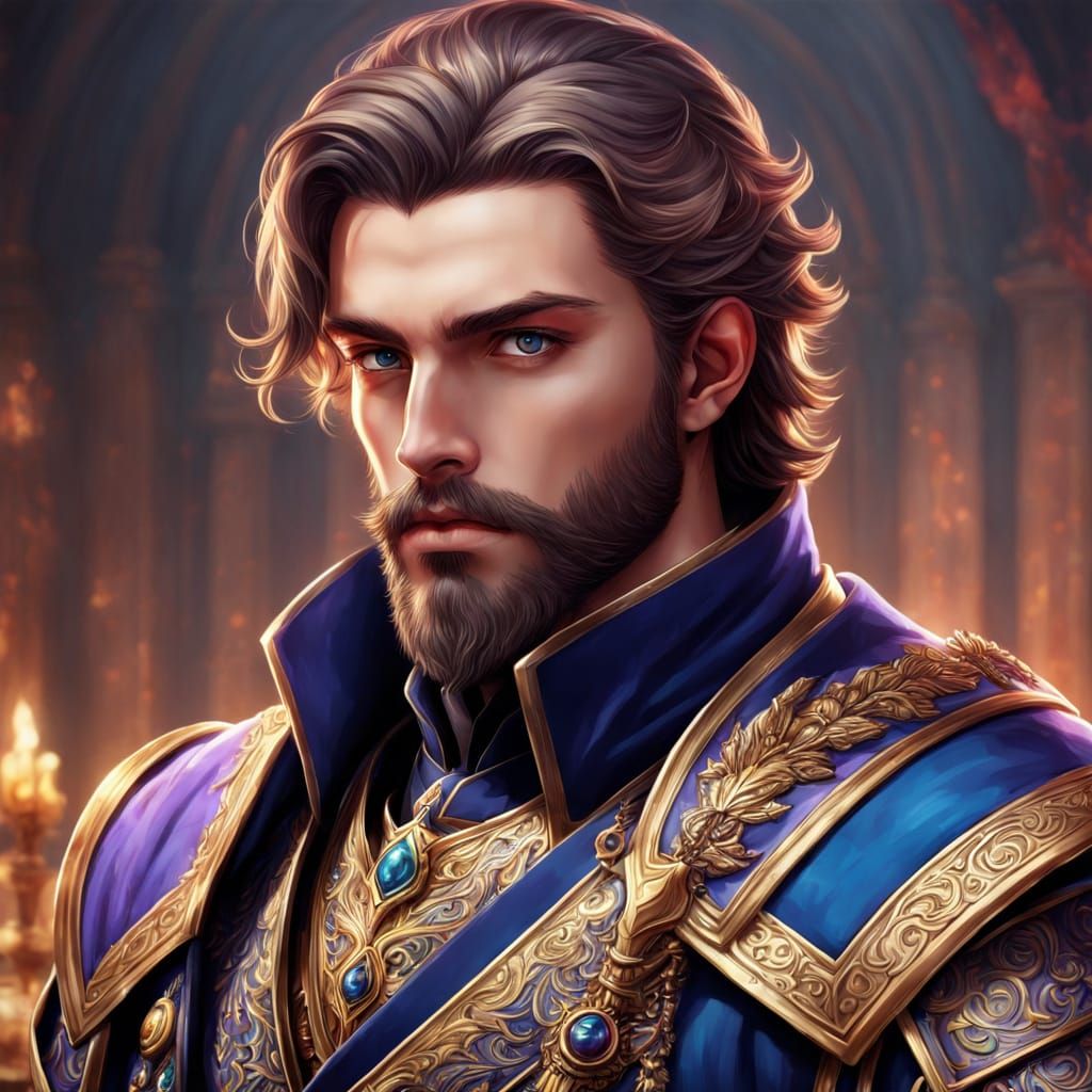 Handsome Young Lord with Beard in Anime Style