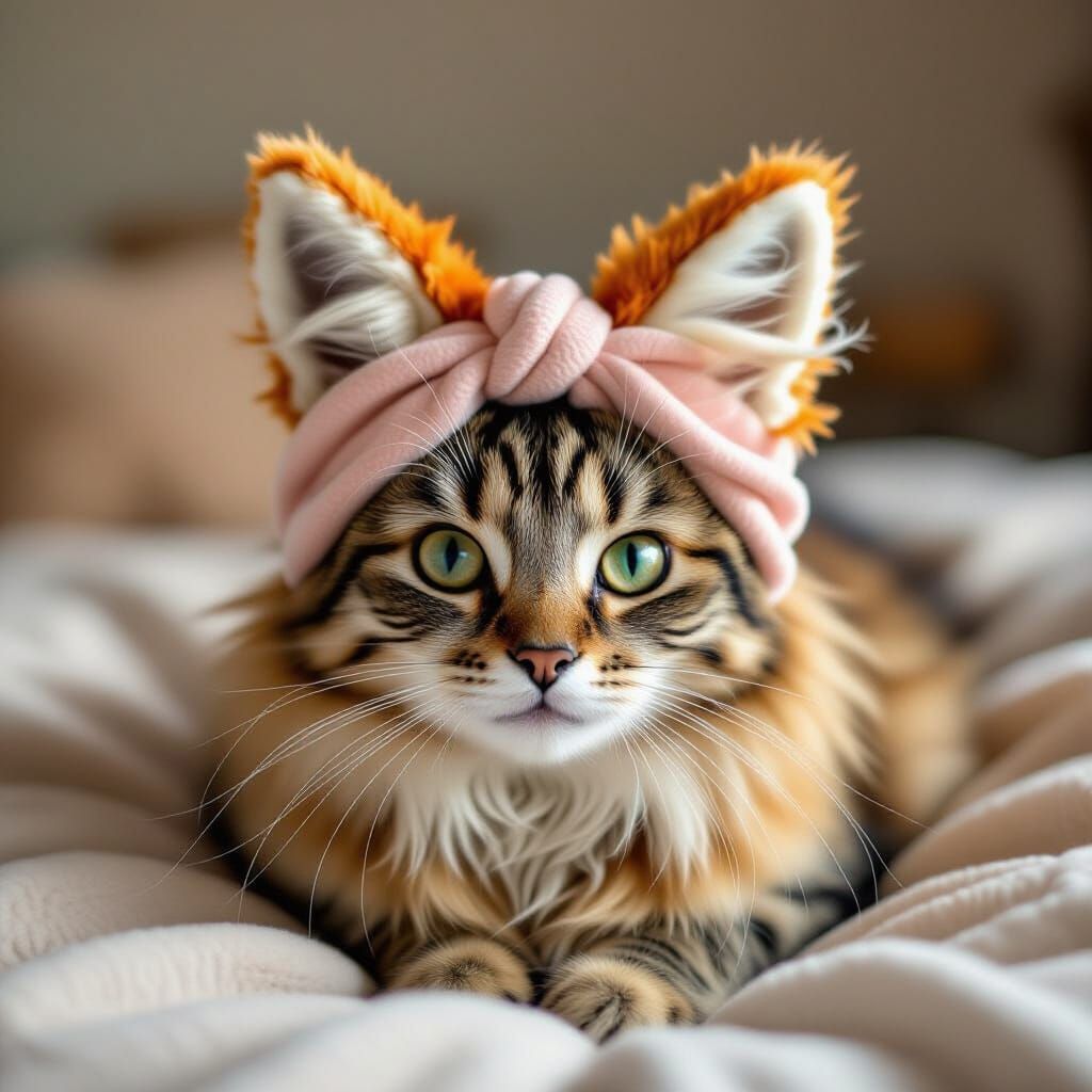 Cat with Fox Ears Headband, Pastel Lifestyle Photo