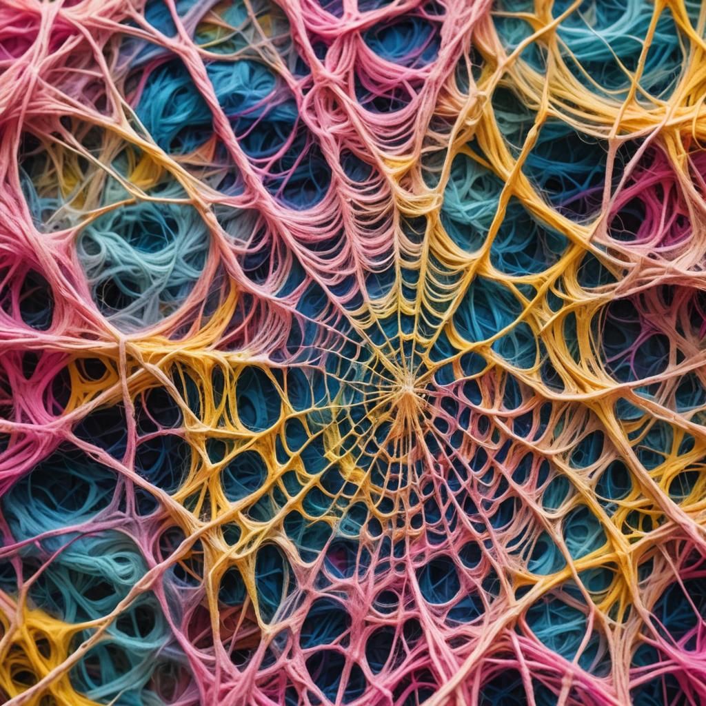 Colorful Fuzzy Wool Spiderweb in Abstract Fauvist Style