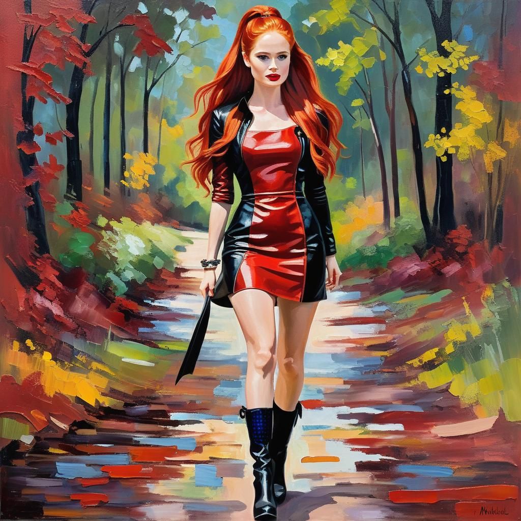 Woman in Red Dress: Impasto Oil Painting