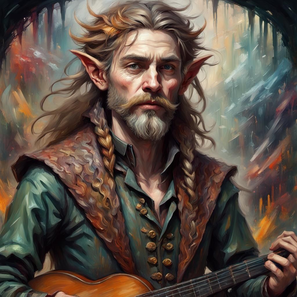 Impressionist Elf Bard in Thick Brush Strokes
