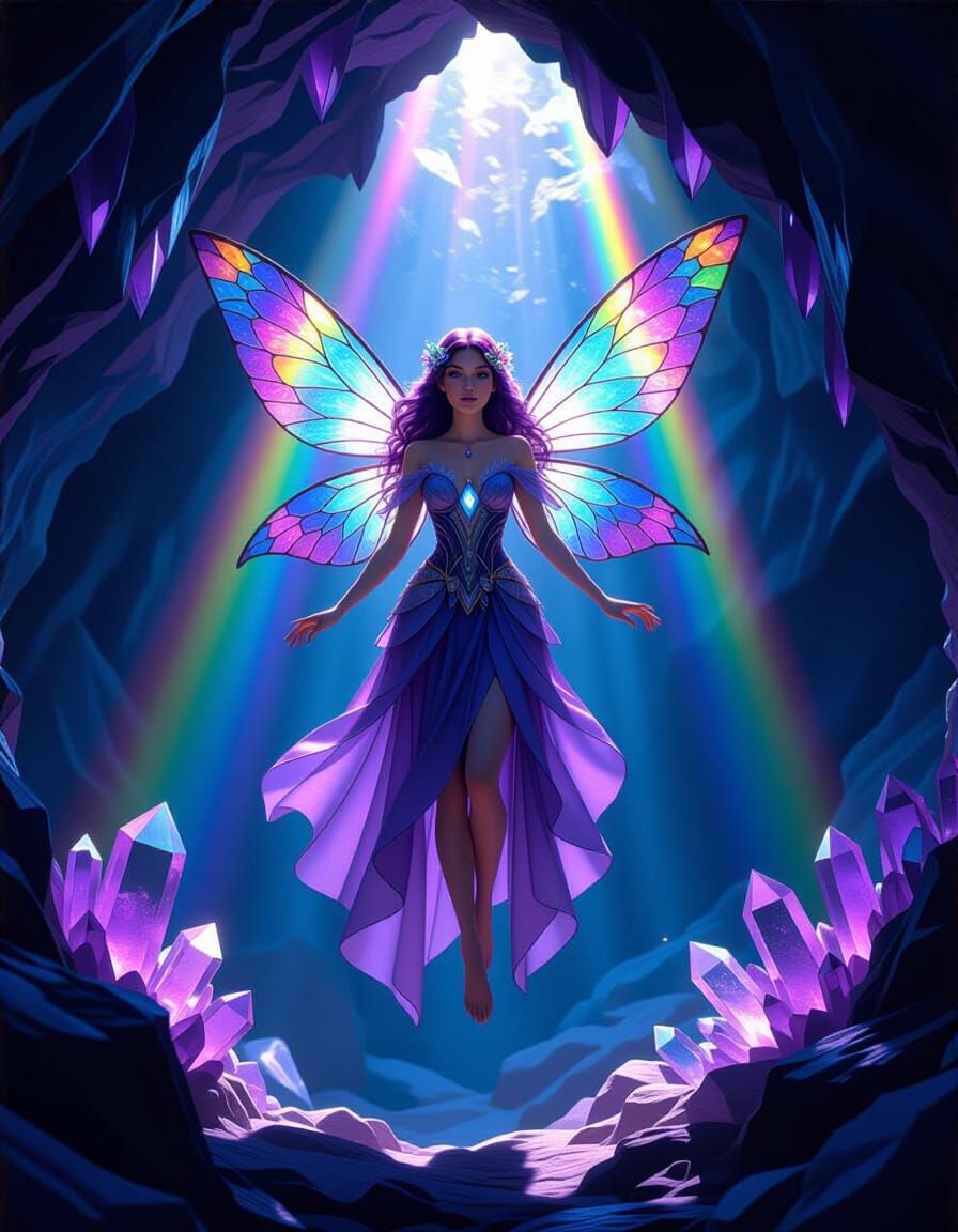 Amethyst Fairy in Geode Cave in Fantastical Realism