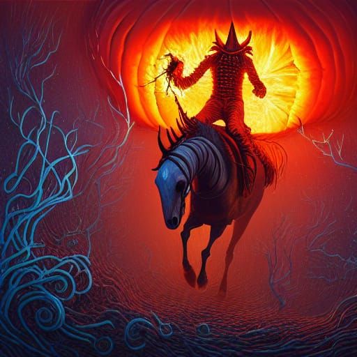 Headless Horseman with Pumpkin Head, Oil Painting