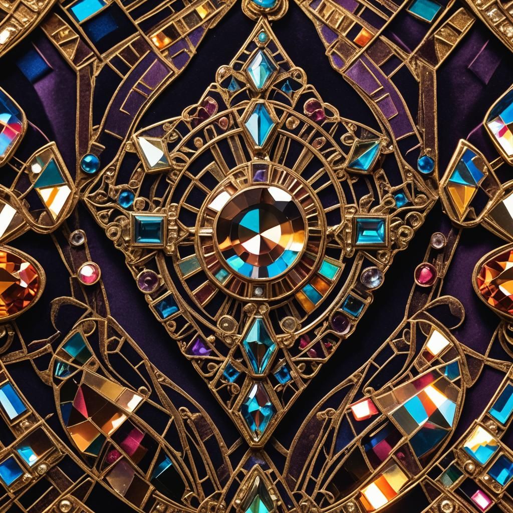 Ornate Art Deco Jewel Close-Up on Velvet