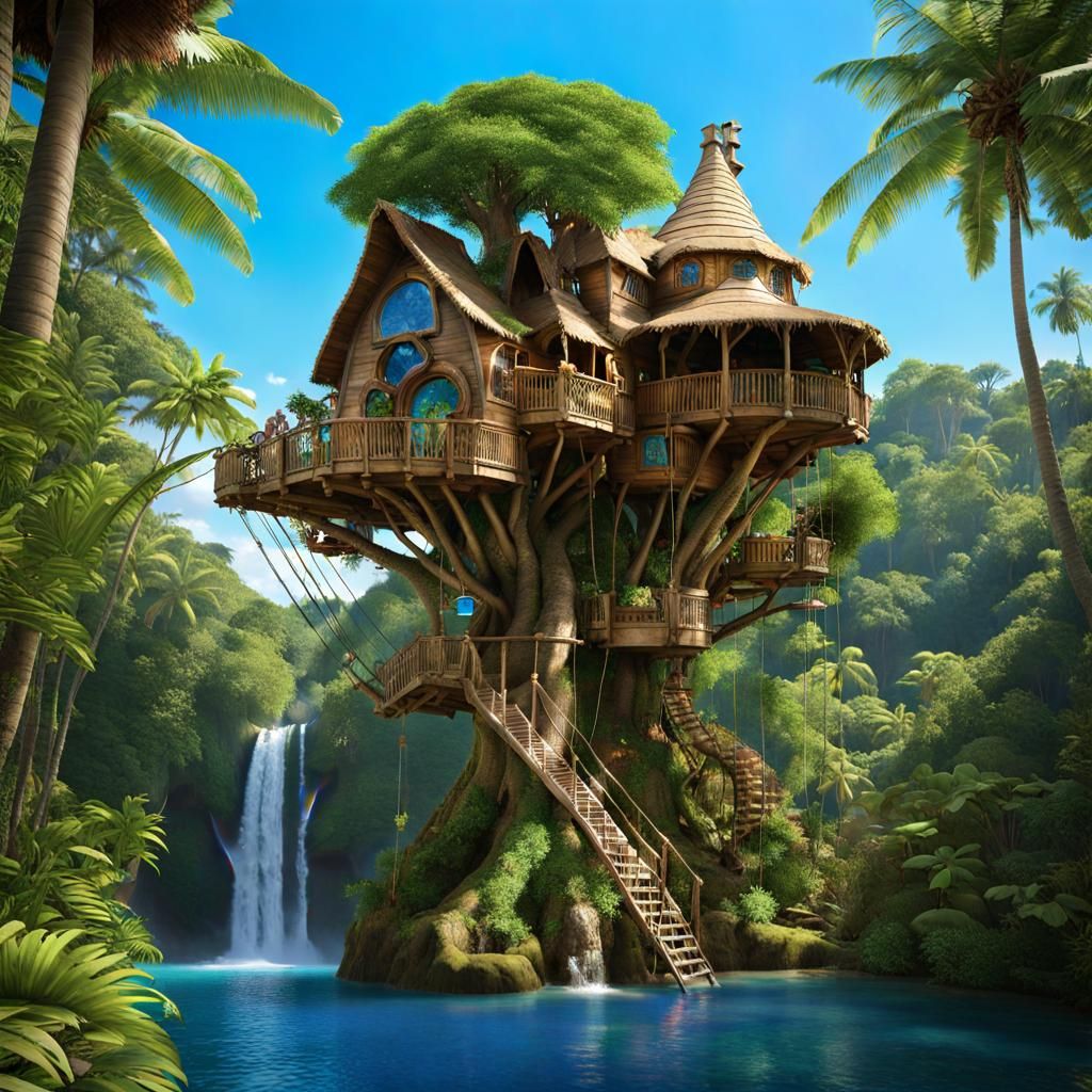 Elaborate Tropical Treehouse in Lush Paradise
