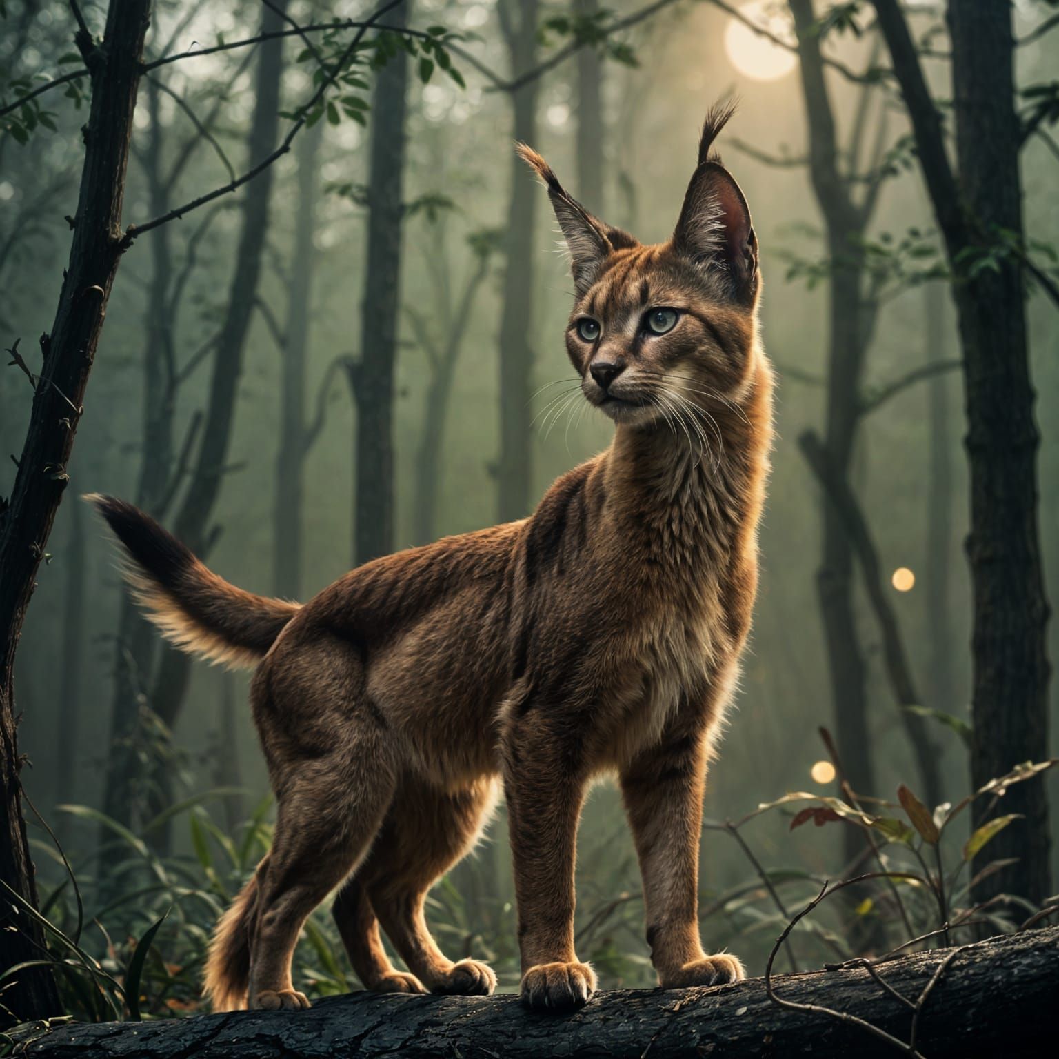 Epic Caracal-Windsprite Hybrid in Cinematic Film Still