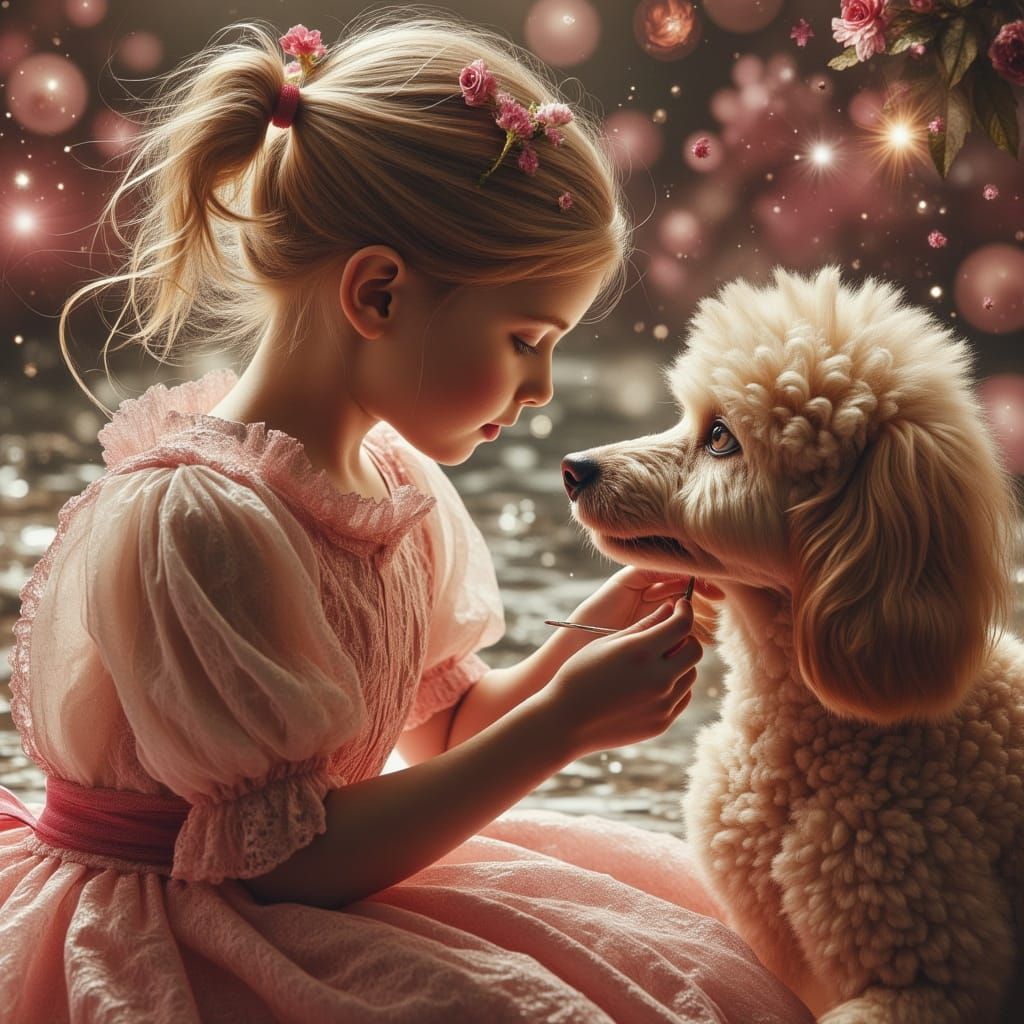 Girl Paints Poodle in Girly Bedroom