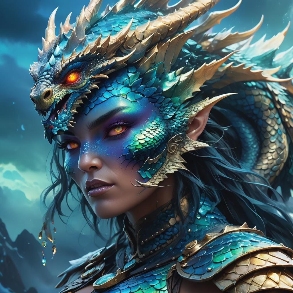 Fierce Dragon Lady Portrait in Fantasy Art Style
