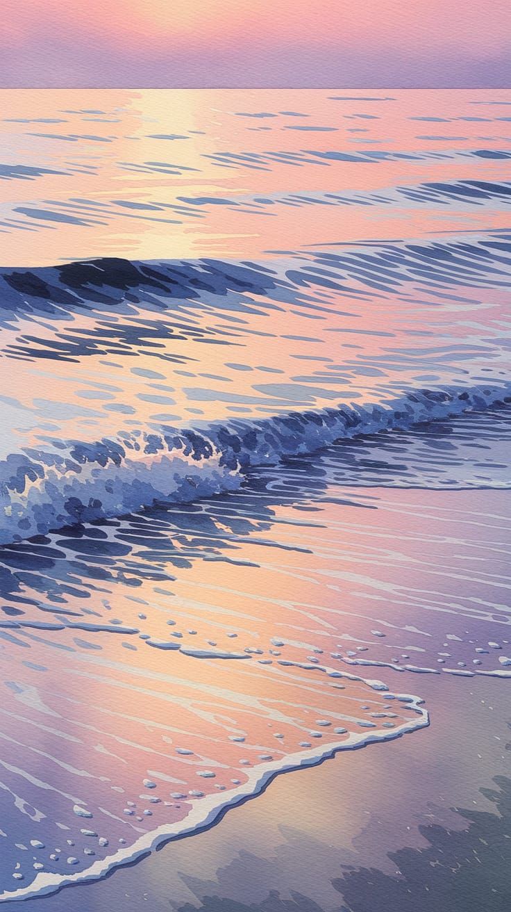 Endless Sunset Ocean in Dreamy Watercolor
