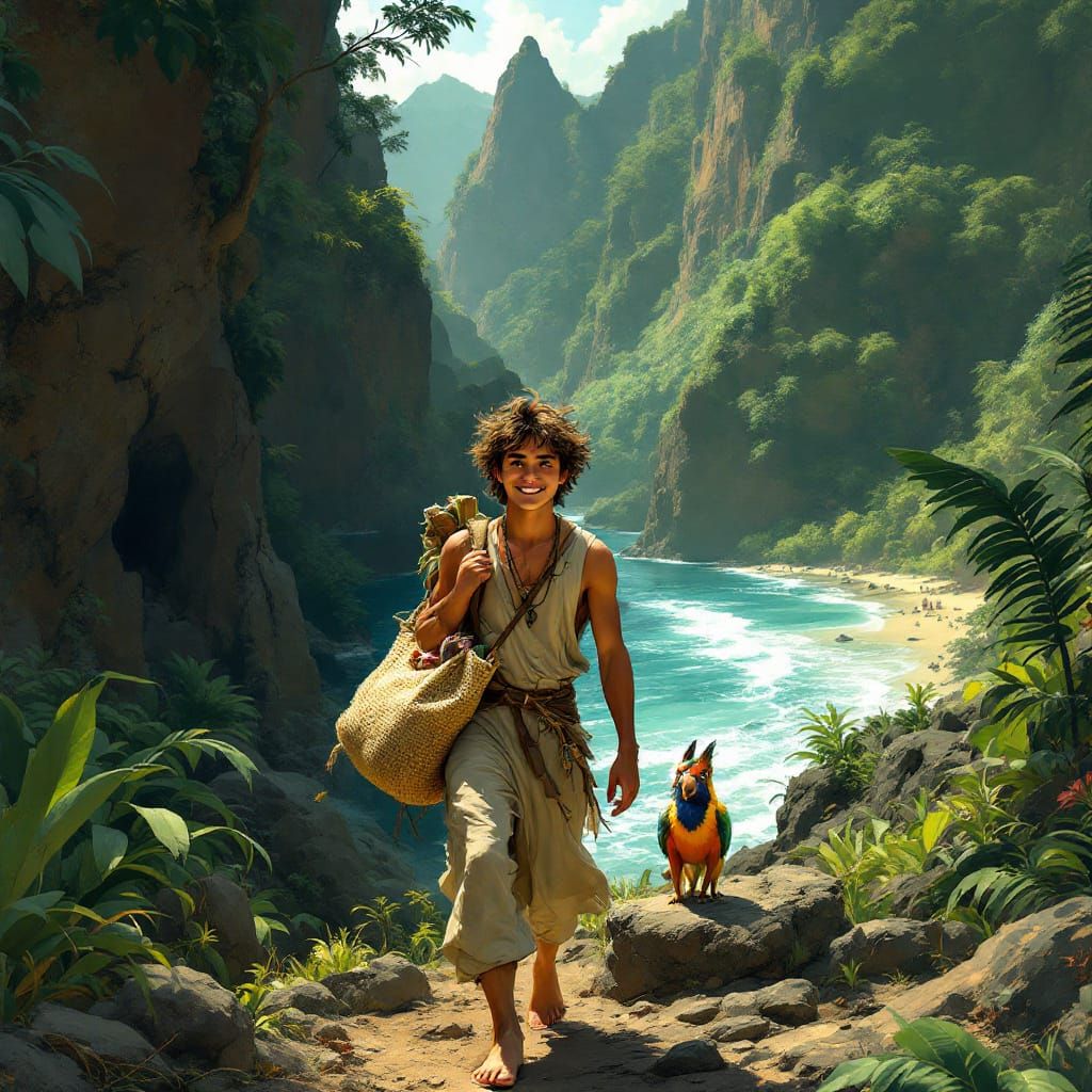 Tropical Wanderer's Journey: An Earth-Toned Landscape