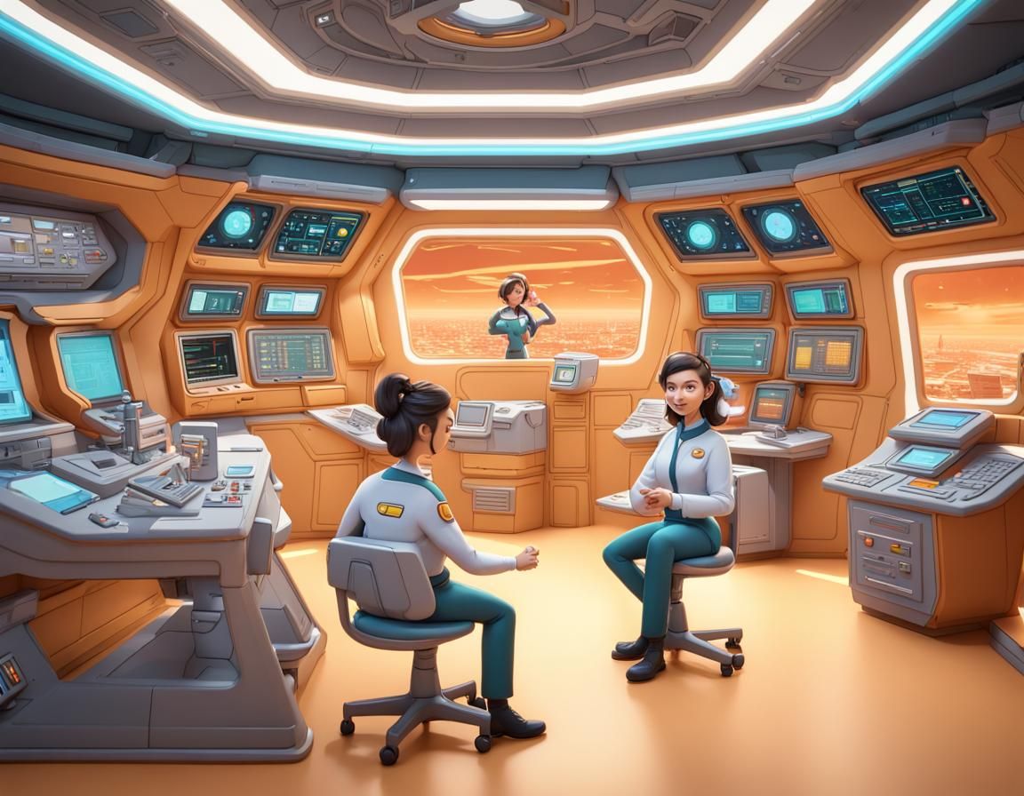 Starship Enterprise Cartoon Crew on Bridge