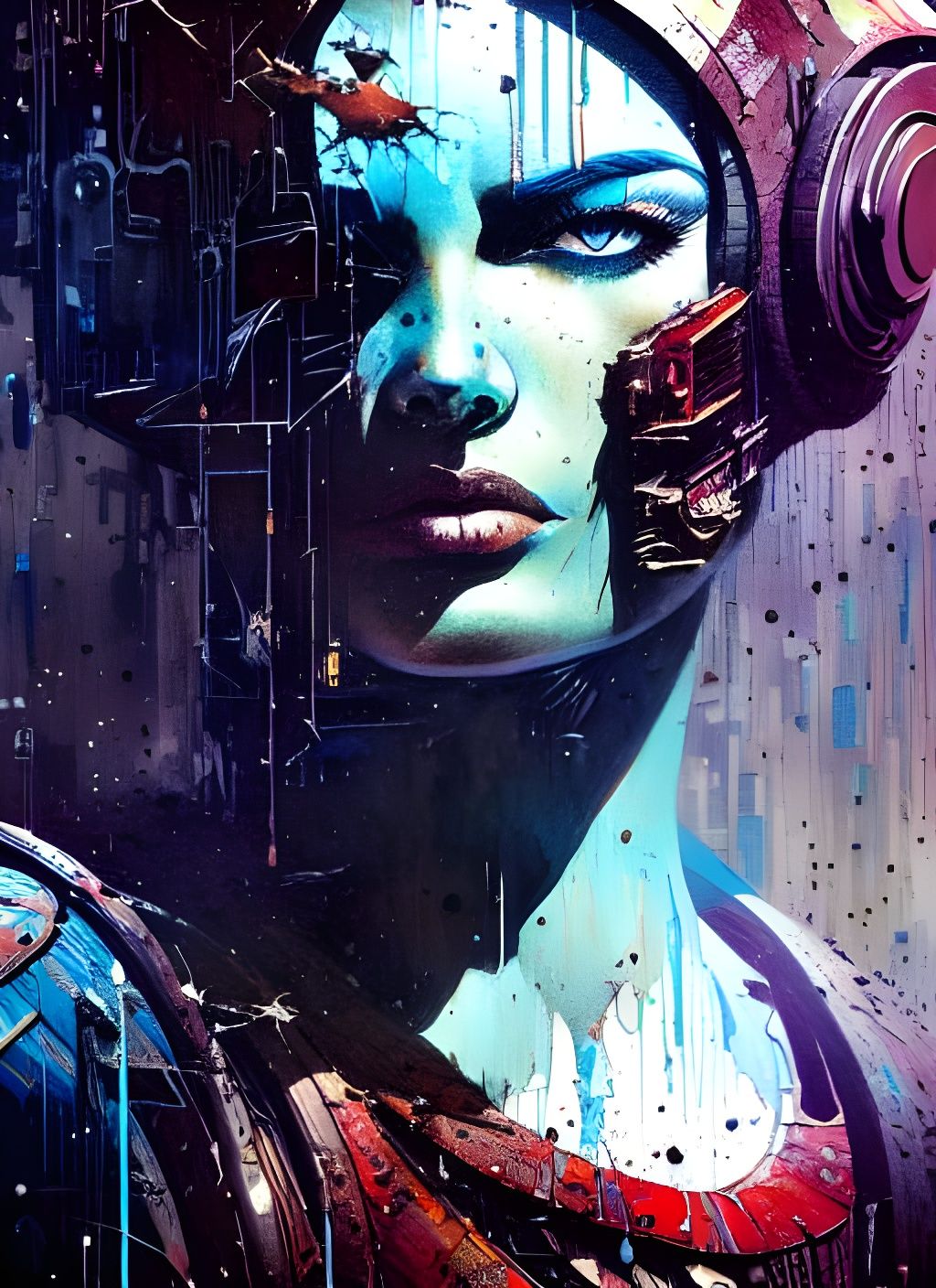 Futuristic Enforcer Portrait in Cyberpunk Illustration Style