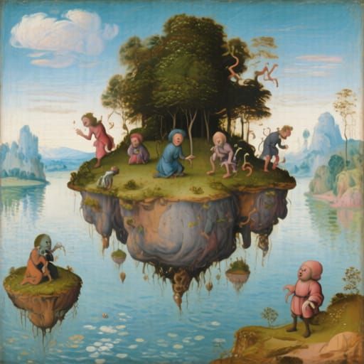 Whimsical Floating Island with Eccentric Inhabitants