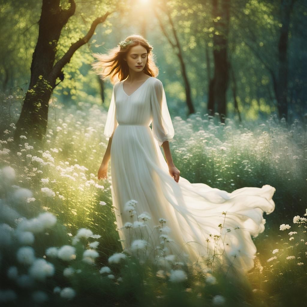 Woman in Forest: Romantic Realism in Soft Focus