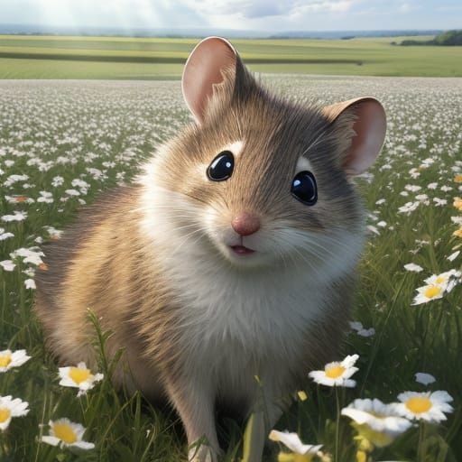 Cute Smiling Mouse in Wholesome Farm Field