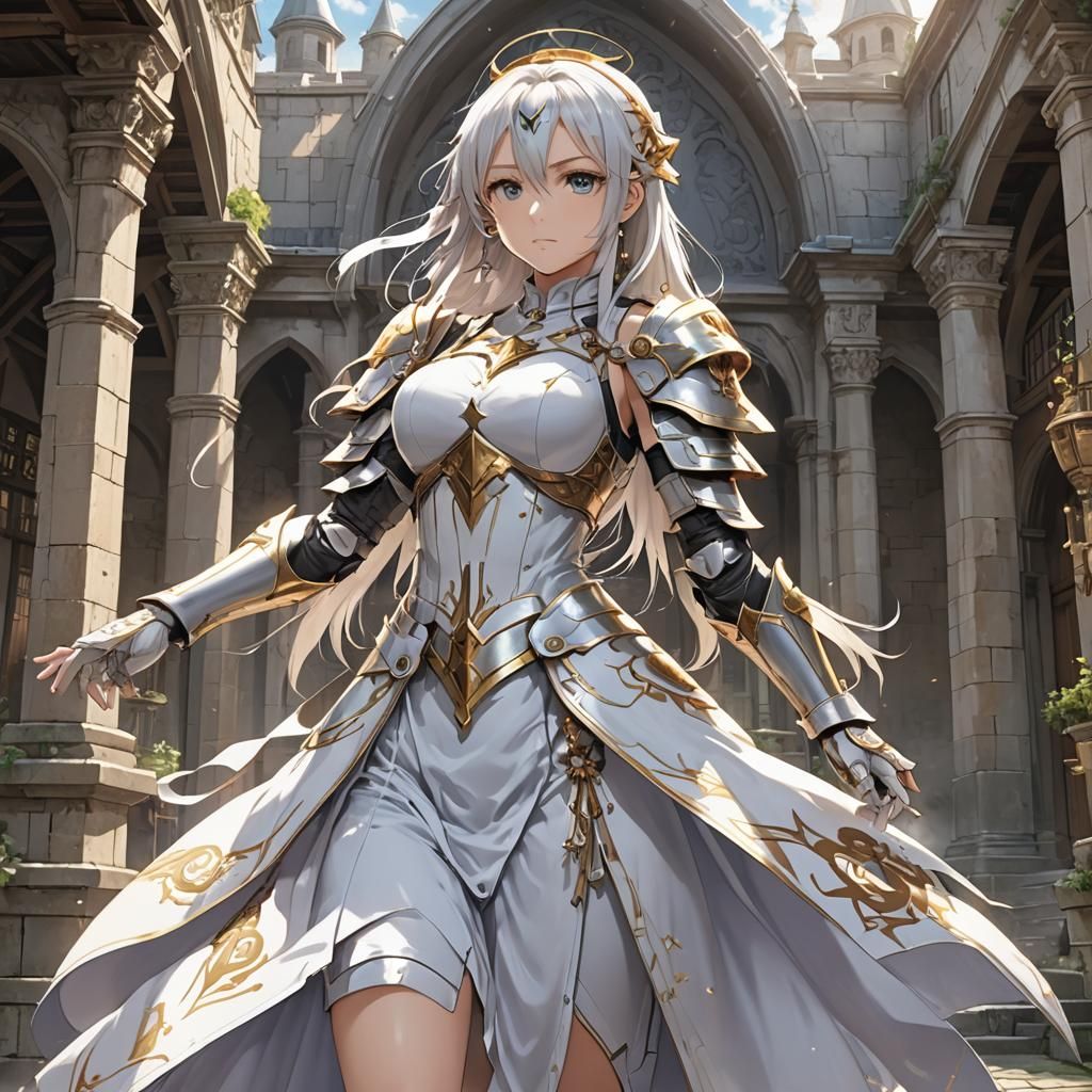 Anime Priestess Fighting in Mansion, Manga Style