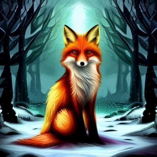 Fractal Polygon Fox in Winter Wonderland