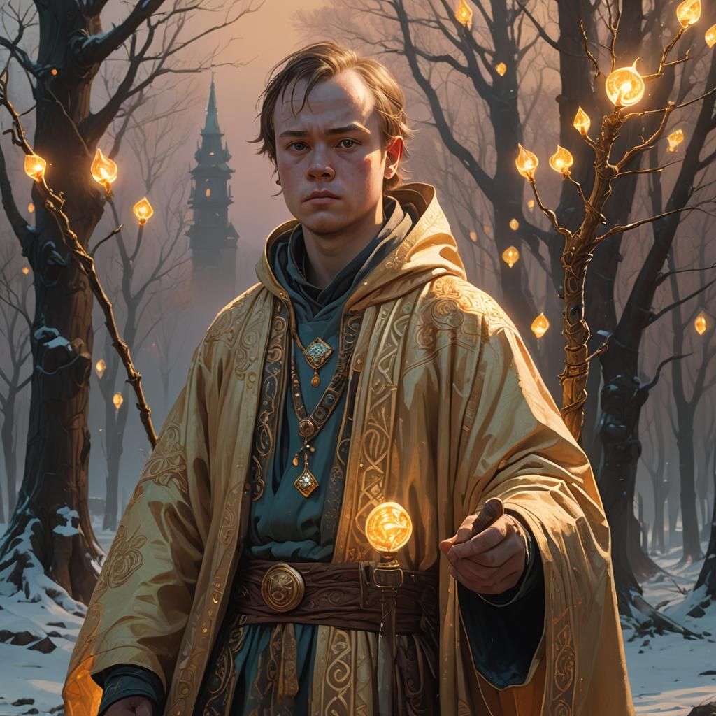 Fantasy Portrait: Young Wizard in Dreamlike Forest