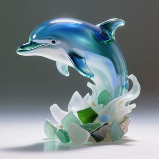 Realistic Dolphin Sculpture Made of Sea Glass