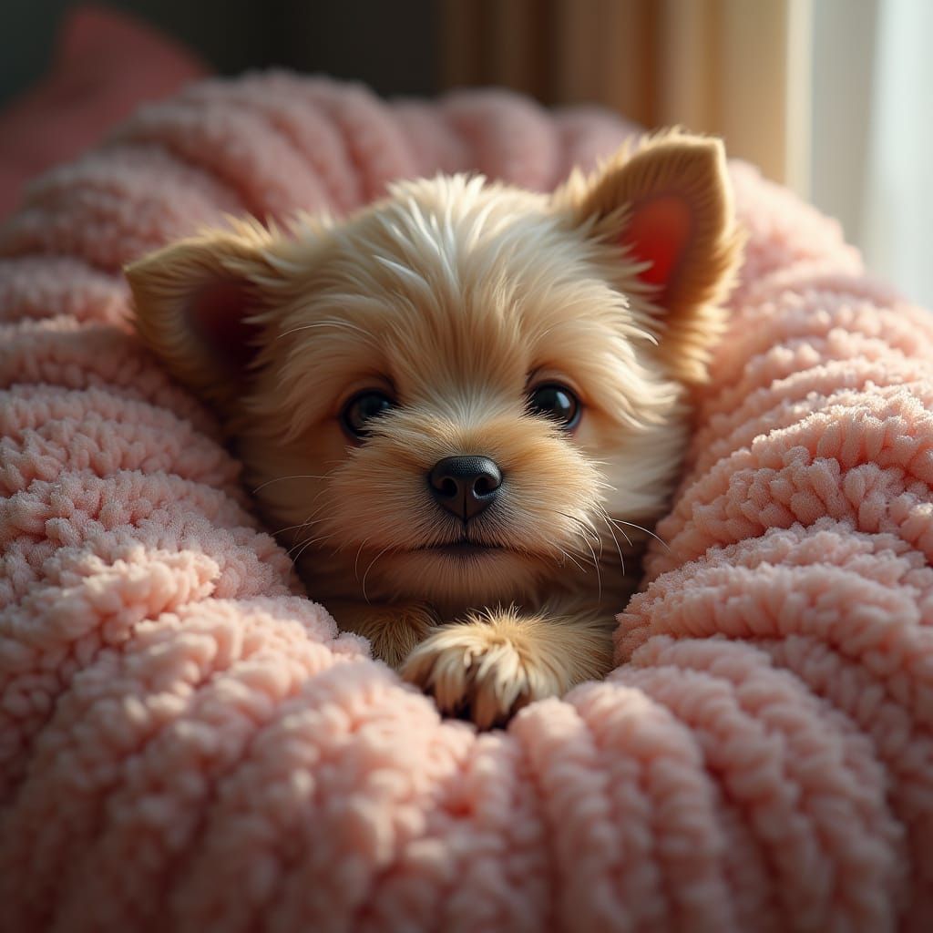 Dreamy Canine Slumber in a Fluffy, Fairytale Bed