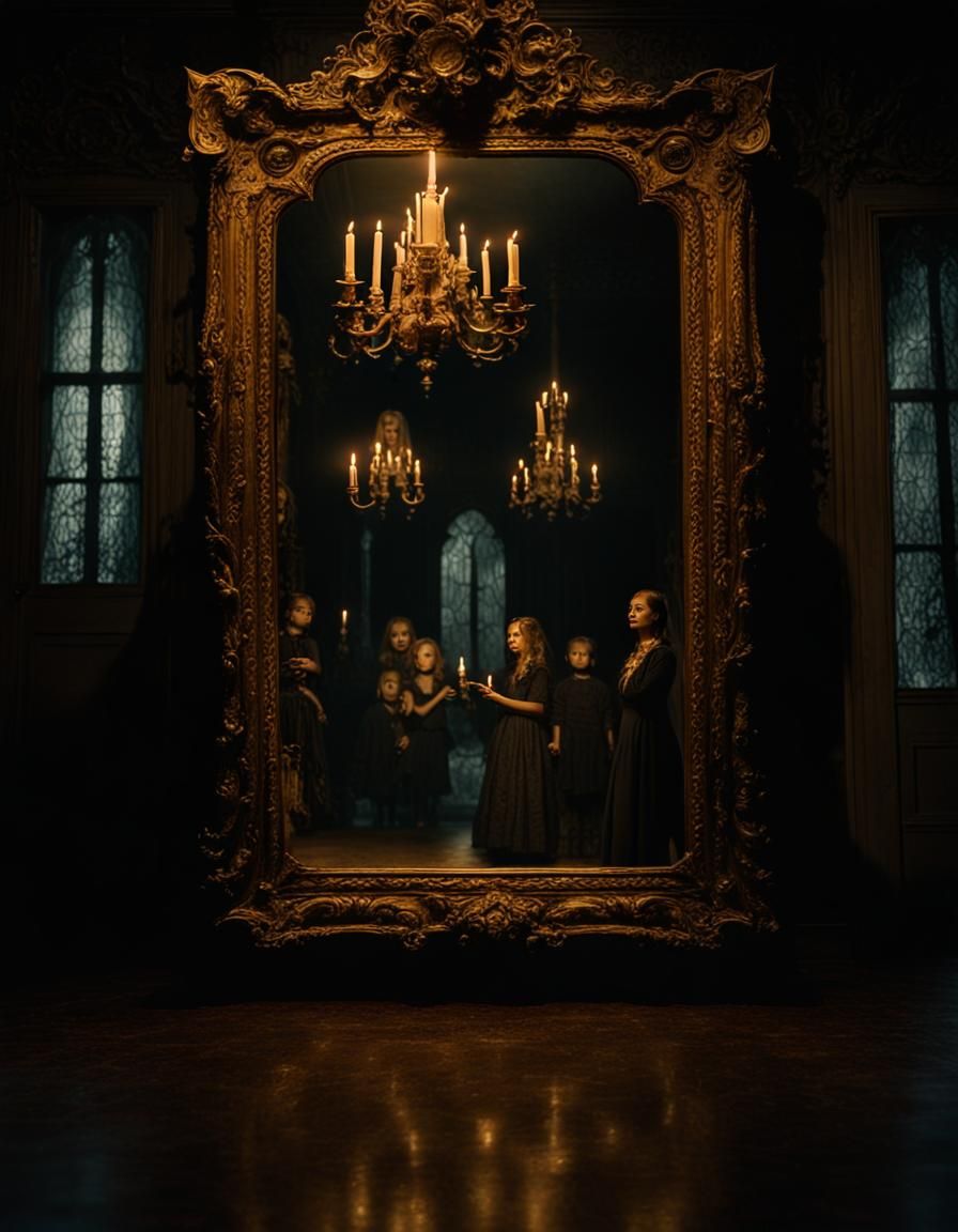 Eerie Ghosts Reflected in Ornate Southern Gothic Mirror