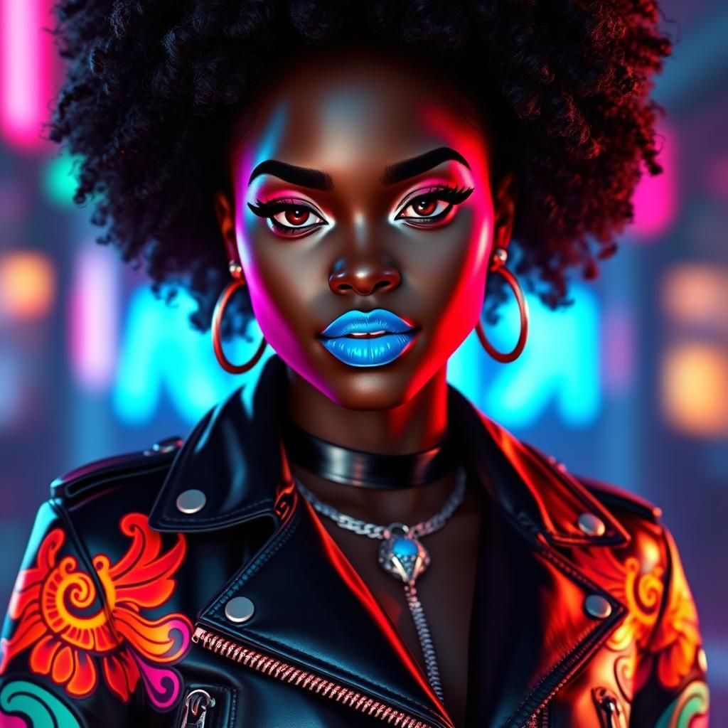 Neon Afro Woman in Matte Painting Style