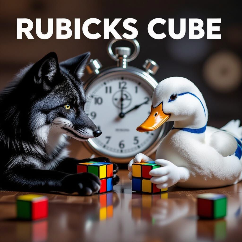 Anthropomorphic Fox and Duck Compete at Rubik's Cubes