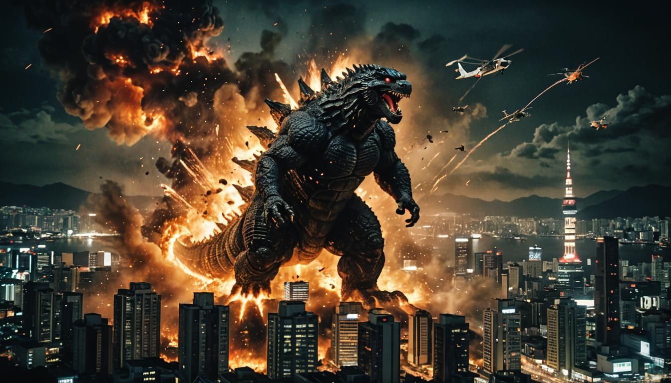 Godzilla Attacks Seoul: Cinematic Film Still