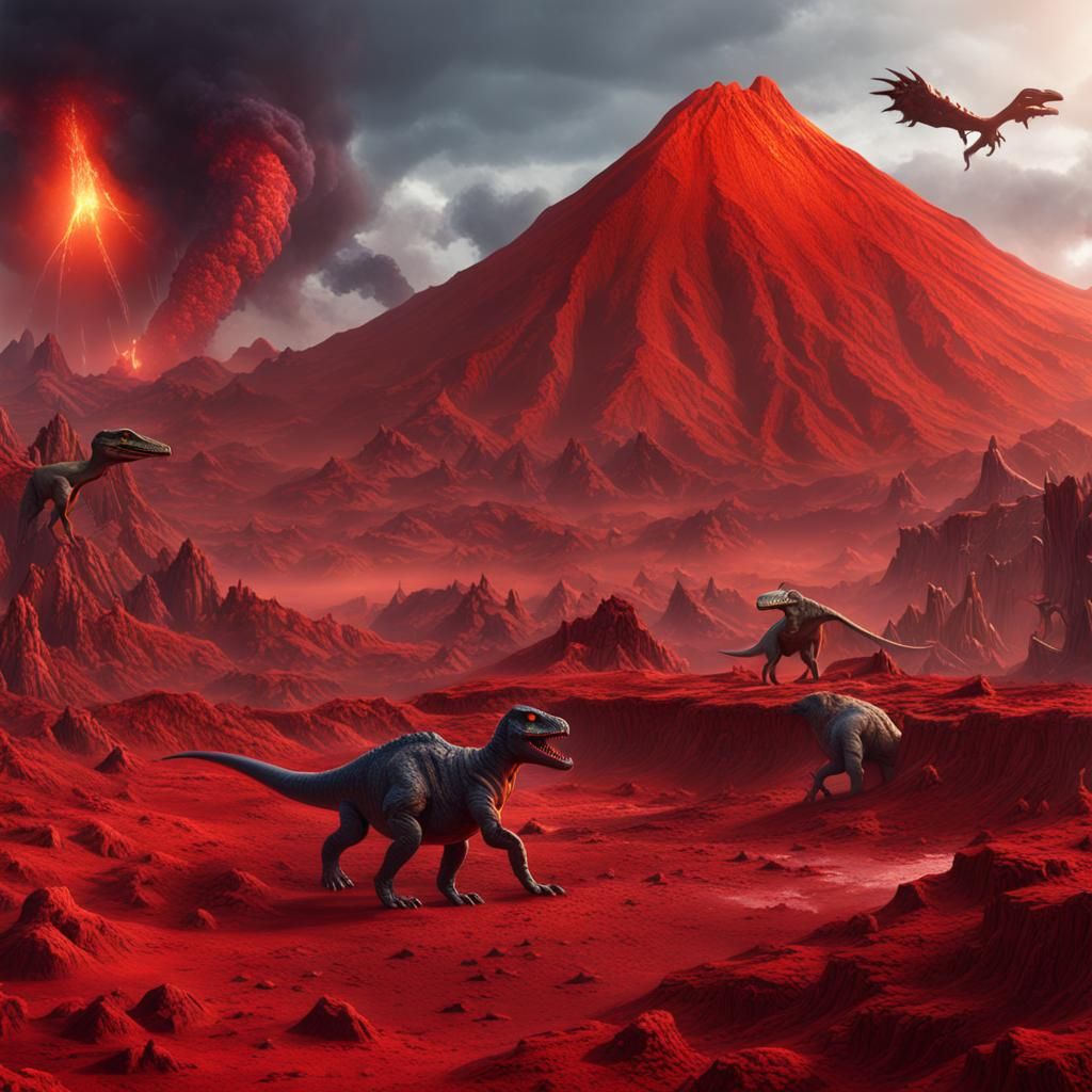 Volcanic Dinosaur Landscape in Detailed Matte Painting