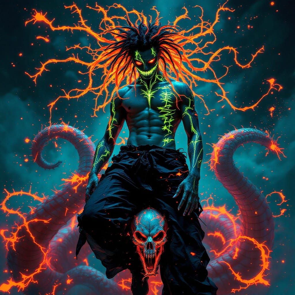 Mysterious Neon Figure in a Haunting Digital Realm