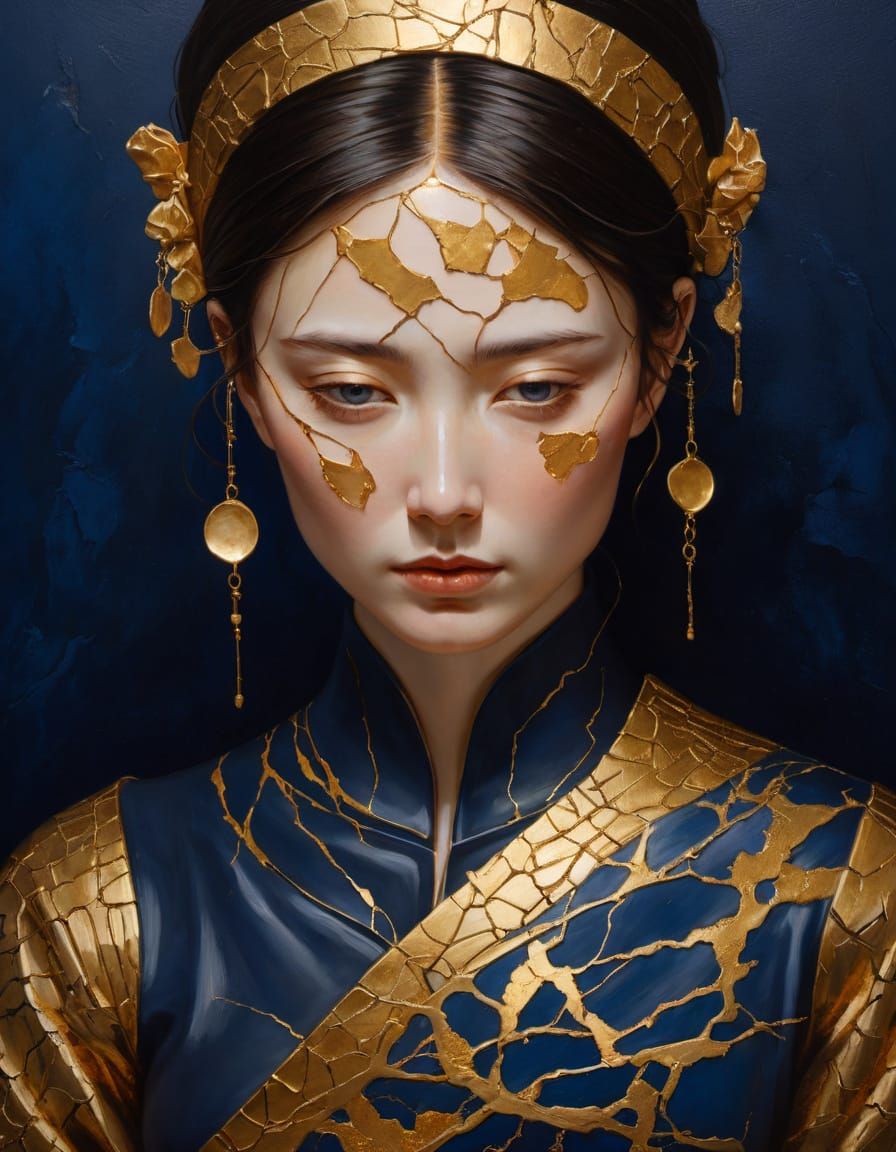 Kintsugi Portrait with Golden Accents