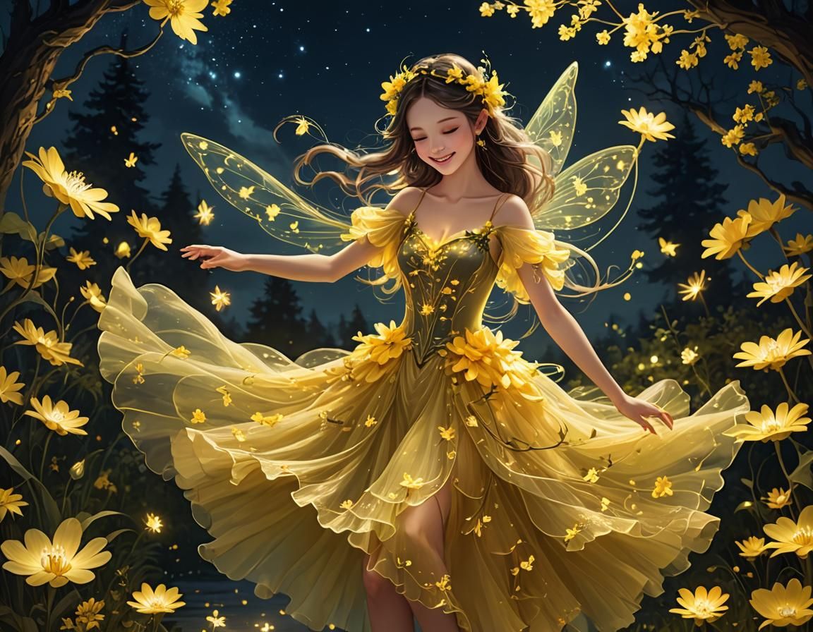 Fairy Dancing in Noctilucent Fairycore Landscape