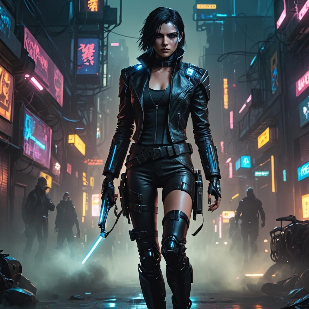 Selene from Underworld in Cyberpunk Fighting Stance